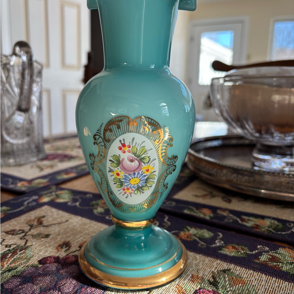 Vintage Floral Vase with Gold Accents